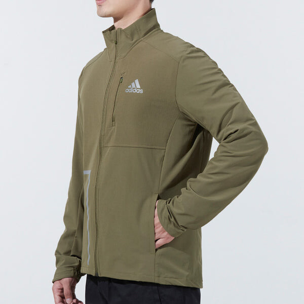 Куртка Men's adidas Logo Printing Sports Stand Collar Jacket Olive, зеленый — фото 4