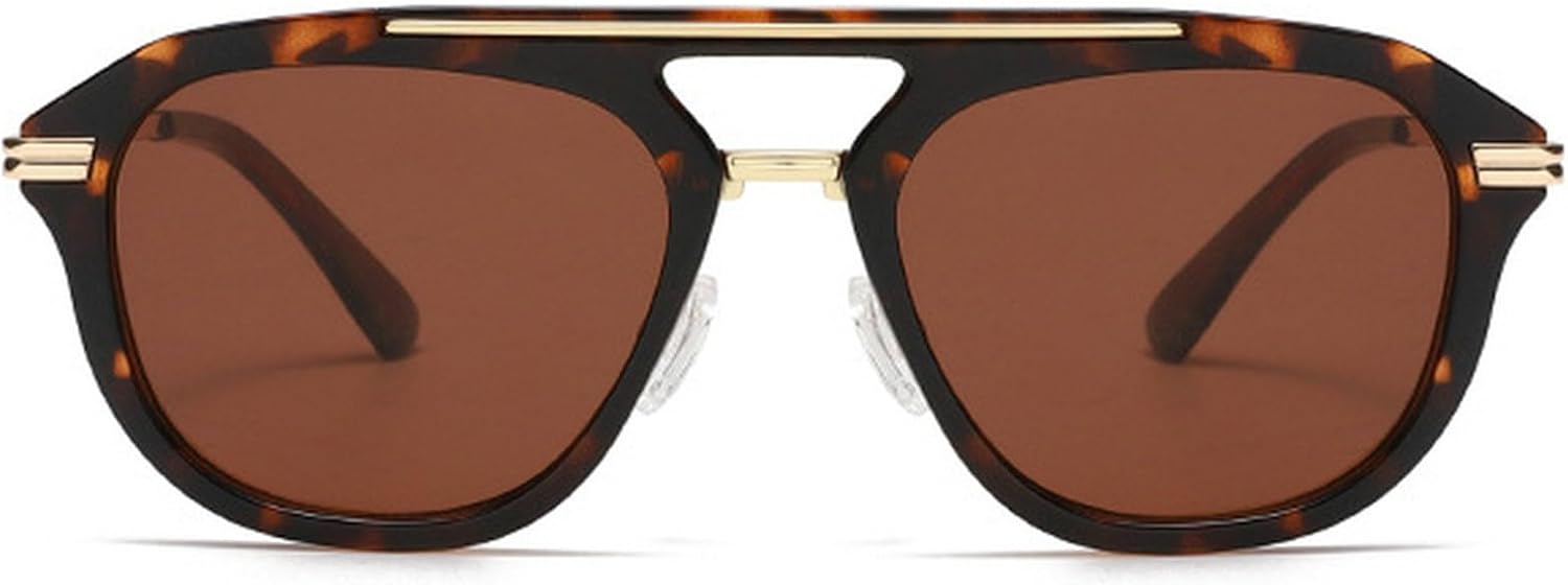 

Женские солнцезащитные очки-пилот 2025 года, роскошная металлическая оправа с двойным дужком, винтажные солнцезащитные очки-пилот для защиты от УФ-излучения mincl, Leopard Brown