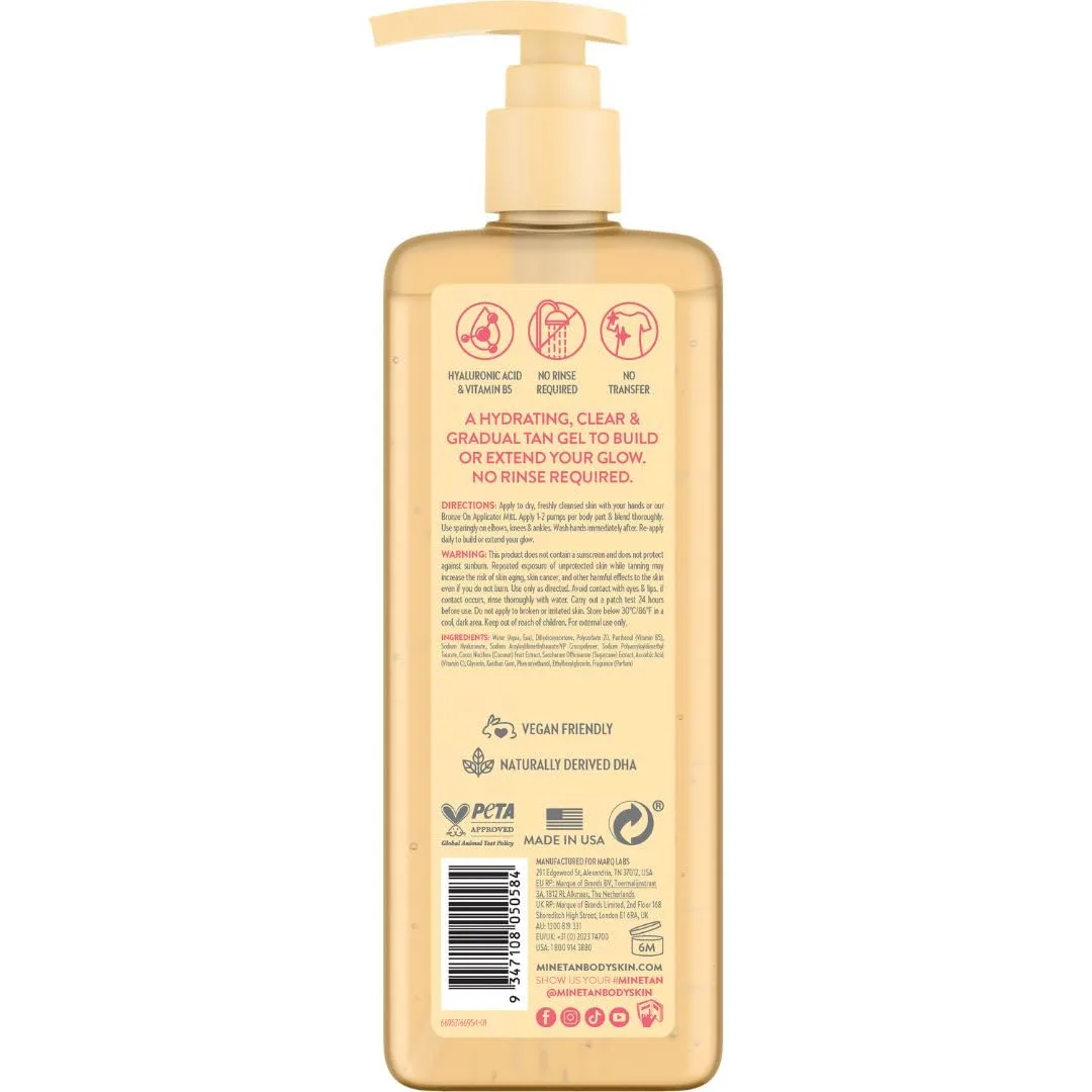 MineTan Clear Self Tanning Gel | Постепенный невидимый гель для автозагара - без следов на одежде, увлажняющий, с гиалуроновой кислотой, для лица и тела, 236 мл 237 мл (1 шт.) Minetan Body.Skin, Light/Medium — фото 2