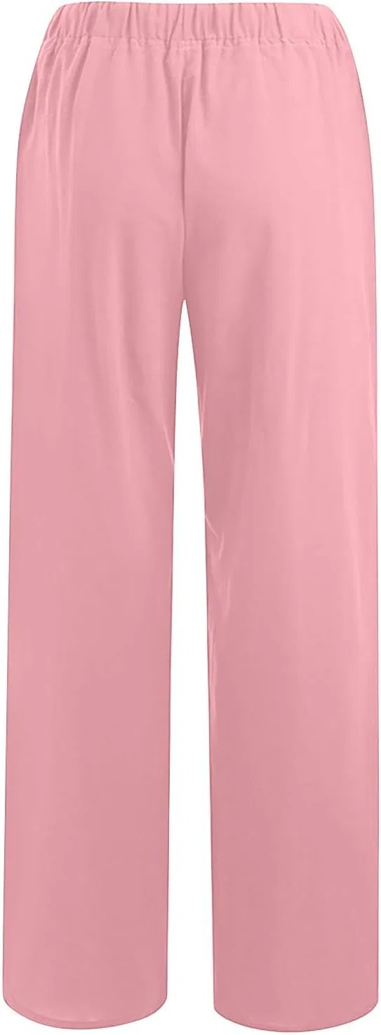 Женские широкие брюки палаццо из хлопка и льна, A02_pink — фото 3