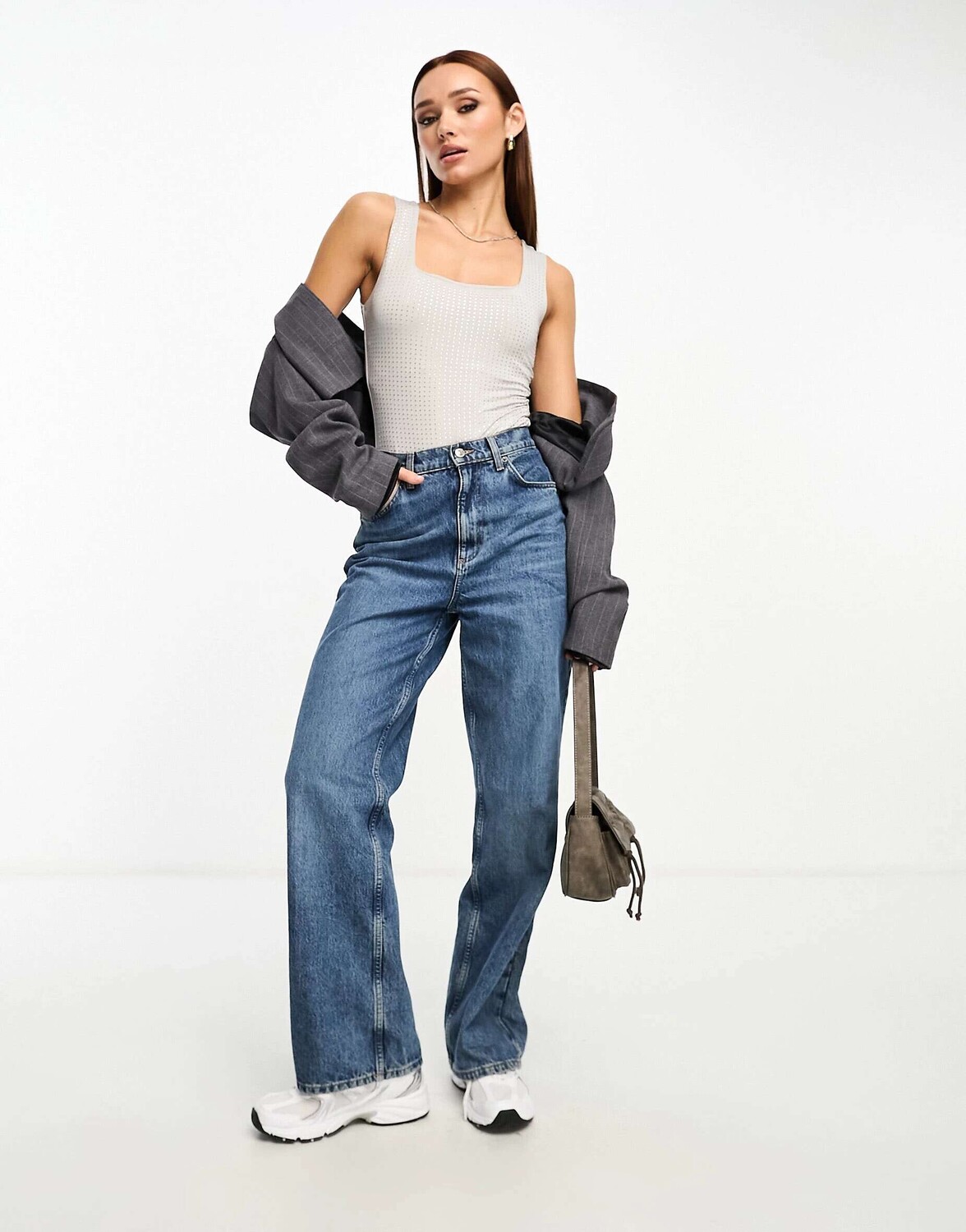

Серебристое облегающее боди с квадратным вырезом River Island Hotfix