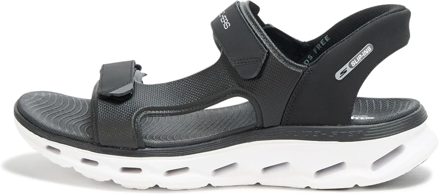 Мужские сандалии Skechers Slip Ins Go Walk Glide Step 2.0 с ремешком на четверть длины, спортивные, Black White — фото 2