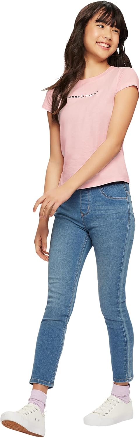 Футболка с коротким рукавом и логотипом-флажком Tommy Hilfiger для девочек, Pink/Classic Logo — фото 3