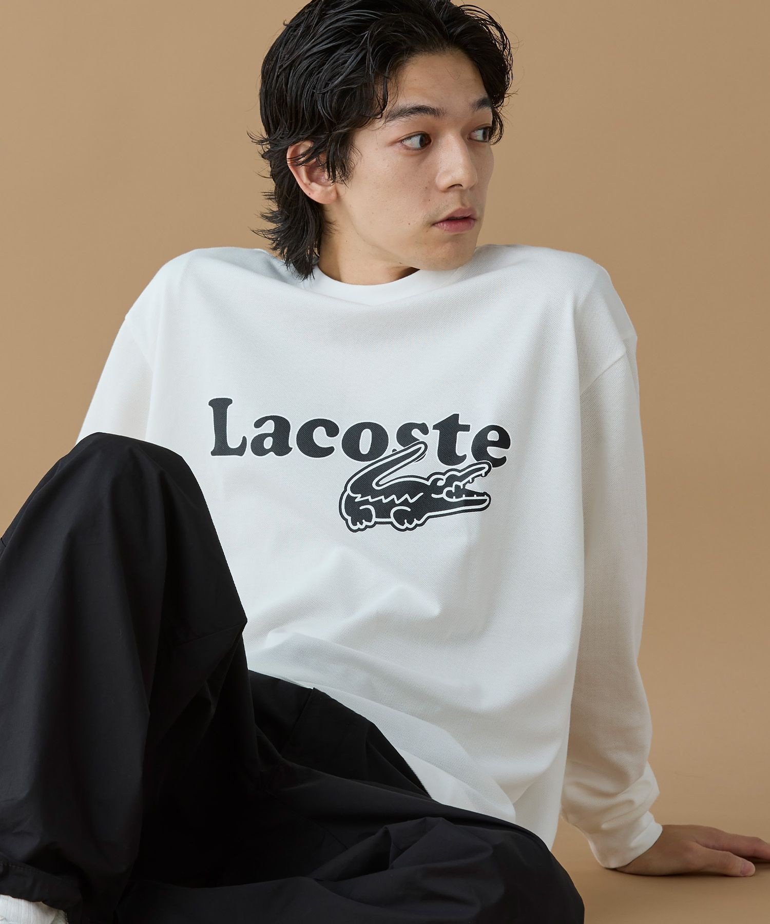 Футболка LACOSTE с принтом оверсайз, White — фото 4