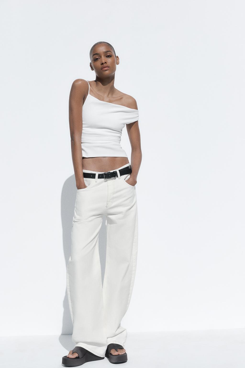 

Асимметричный топ с оборками ZARA, белый