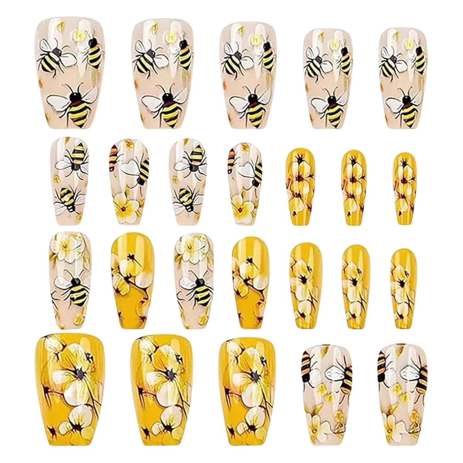 Набор накладных ногтей с пчелами и цветами, 24 шт. Generisch