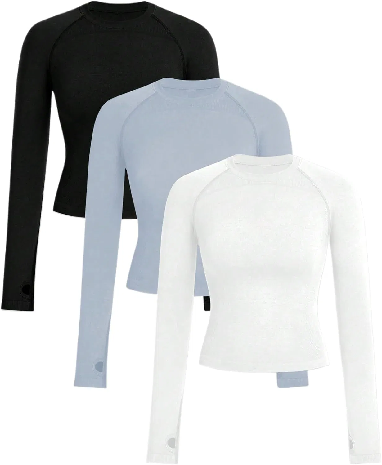 Женская футболка с длинным рукавом, бесшовная, Sport Women's, набор из 3 штук, Black