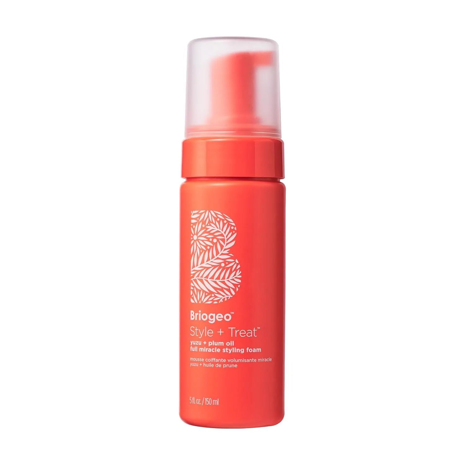 Briogeo Style + Treat Yuzu + Plum Oil Full Miracle Styling Foam для объема, защита от утюжка и контроля завивки, без силикона, веганский, не тестируется на животных, 150 мл
