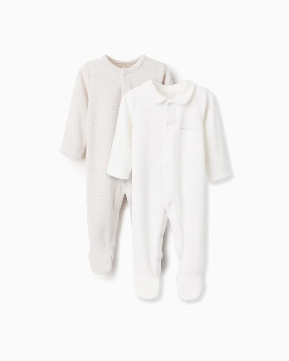 

Набор из 2 детских пижам для мальчика из бархата с полосками/однотонный Zippy, белый/зеленый