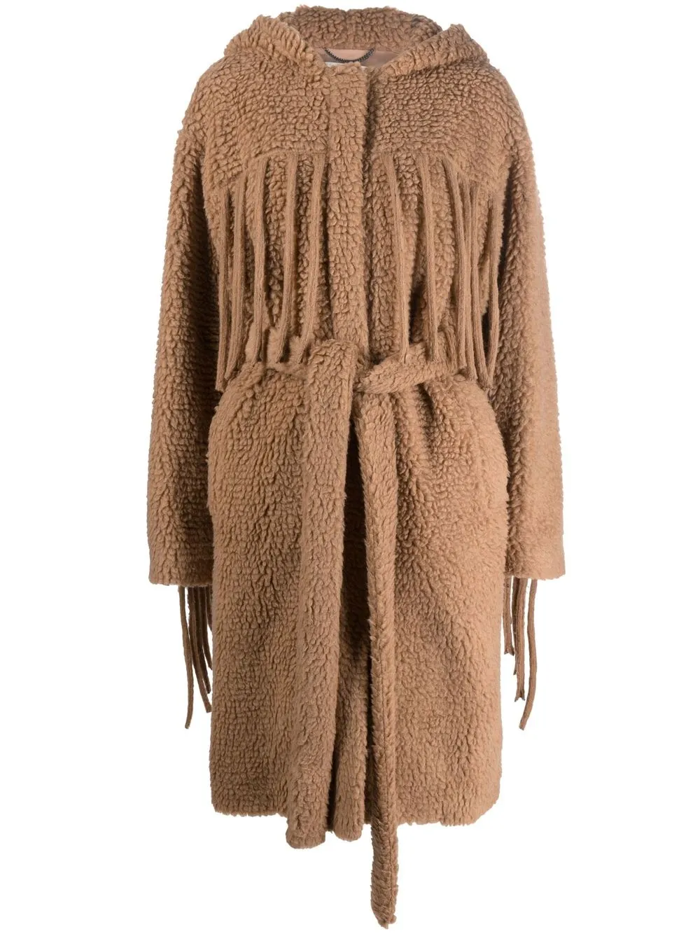 

Пальто с поясом и бахромой STELLA MCCARTNEY, коричневый
