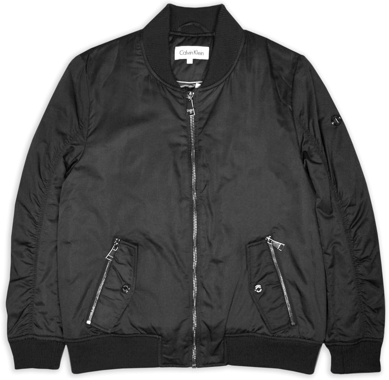 

Женская черная атласная куртка-бомбер Calvin Klein с рюшами,, Black