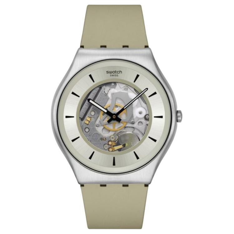 

SWATCH Часы unisex с кварцевым механизмом, 42 мм, серебристый циферблат, корпус из нержавеющей стали, силиконовый ремешок