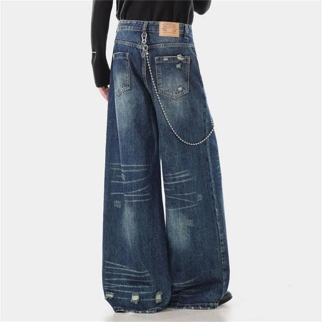 Джинсы прямые широкие Men's Ripped, Deep Blue — фото 3