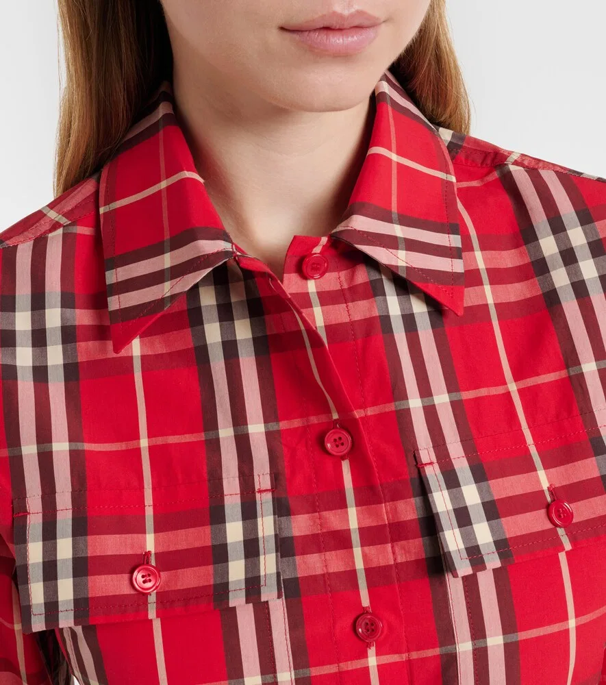Рубашка Burberry, мужская, красный, клетчатая с баской — фото 4