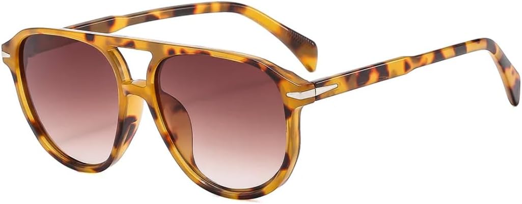 

Ретро женские солнцезащитные очки с двойной перемычкой и заклепками, мужские повседневные очки с леопардовым градиентом, защита от УФ-излучения UV400 UATXTAU, Double Tea