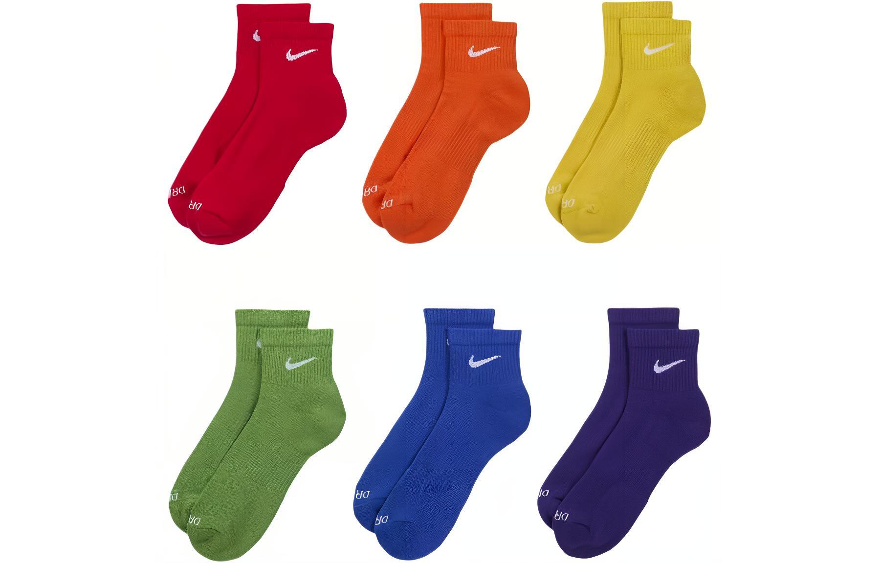 

Носки до середины икры унисекс 6 пар Nike, набор (красный+оранжевый+жёлтый+зелёный+синий+зелёный)