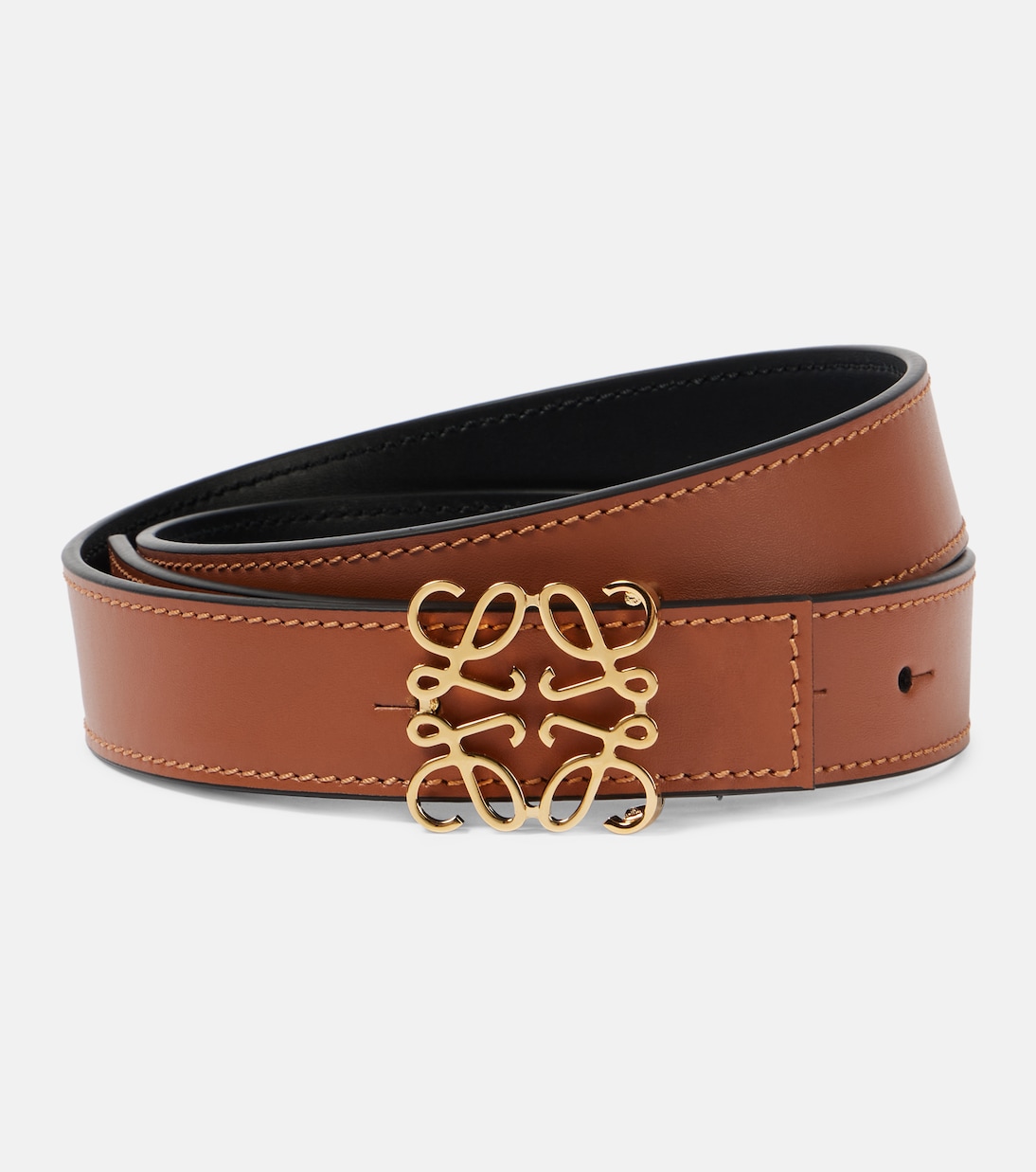

Ремень из реверсивной кожи Anagram Loewe, Tan/Black/Gold
