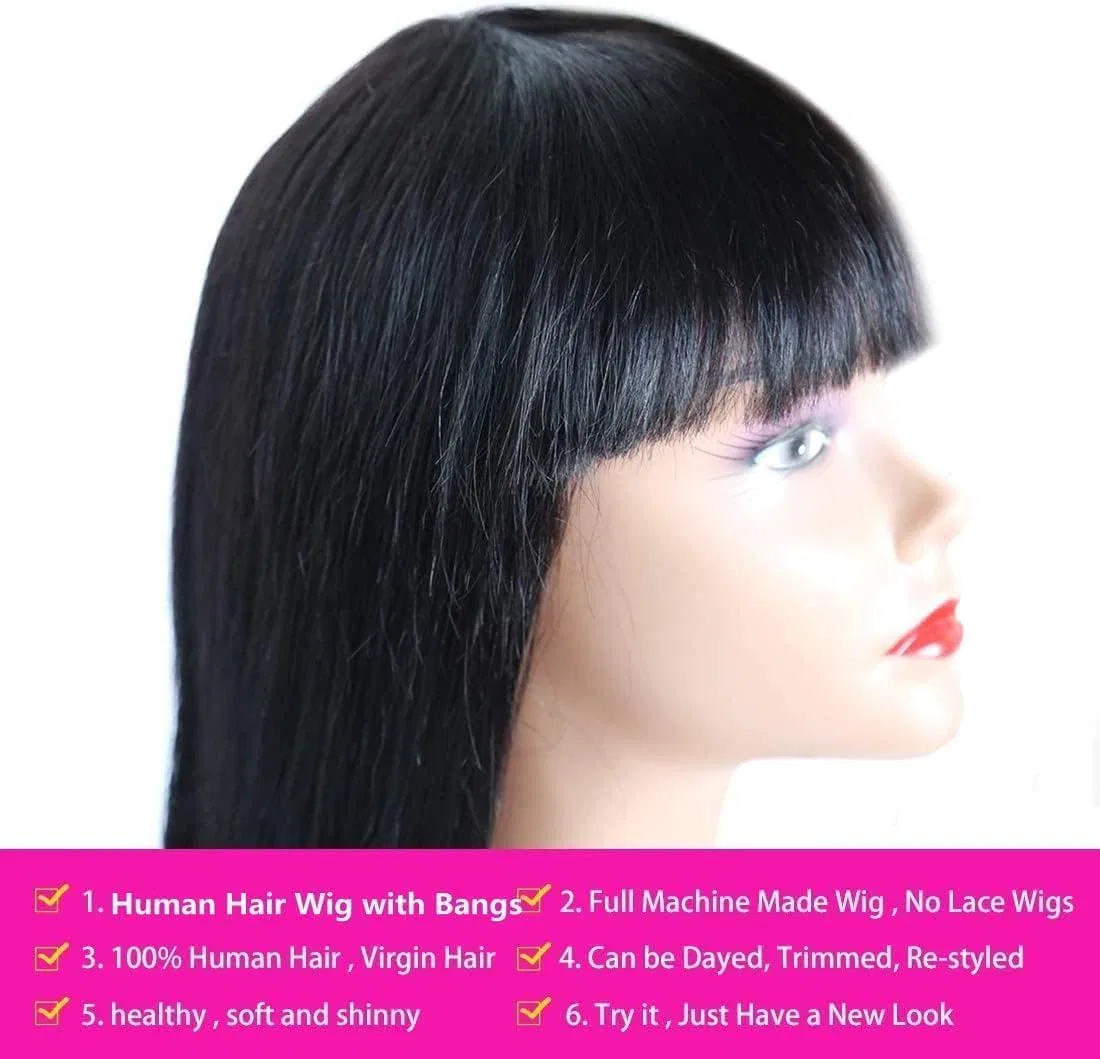 Прямой парик из натуральных человеческих волос Silky Straight с челкой Tmbitto — фото 4