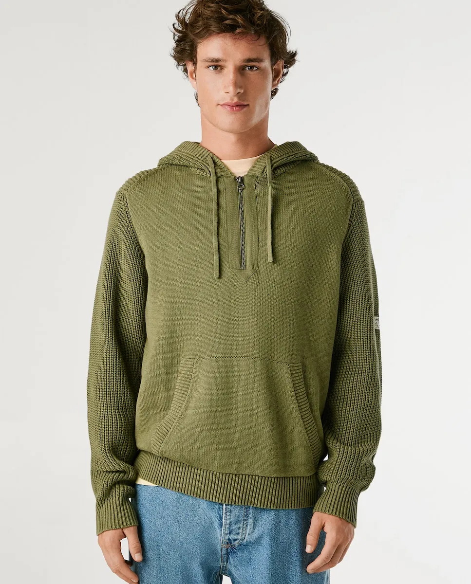 

Мужской джемпер с половинной молнией и регулируемым капюшоном Pepe Jeans, зеленый