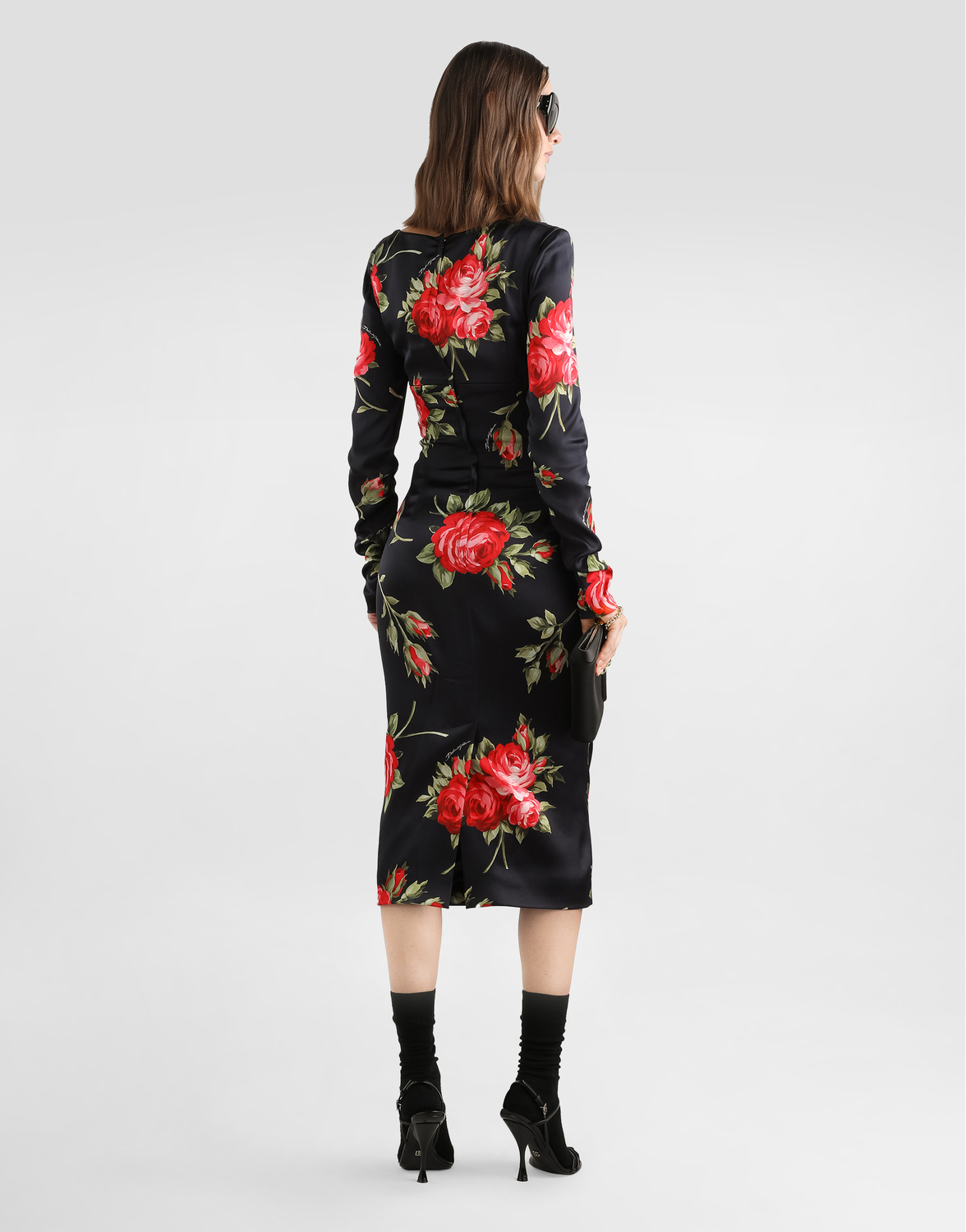Платье-футляр с принтом "букет роз" DOLCE & GABBANA, мультиколор — фото 3