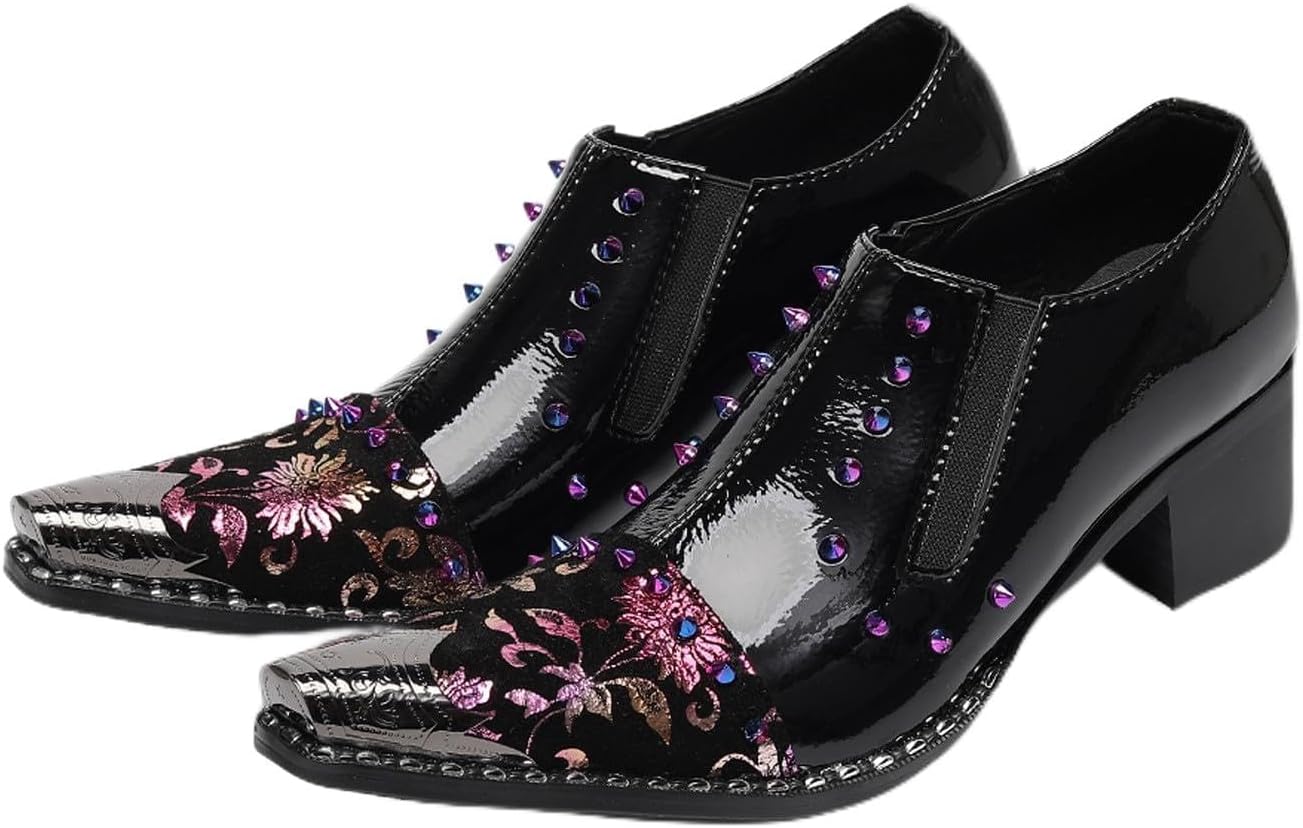 

Мужские лакированные туфли Santimon с цветочными заклепками - туфли-лоаферы с заостренным носком и каблуком-кубиком на свадьбу, выпускной, вечеринку, сценические выступления и в готическом панк-стиле, черный