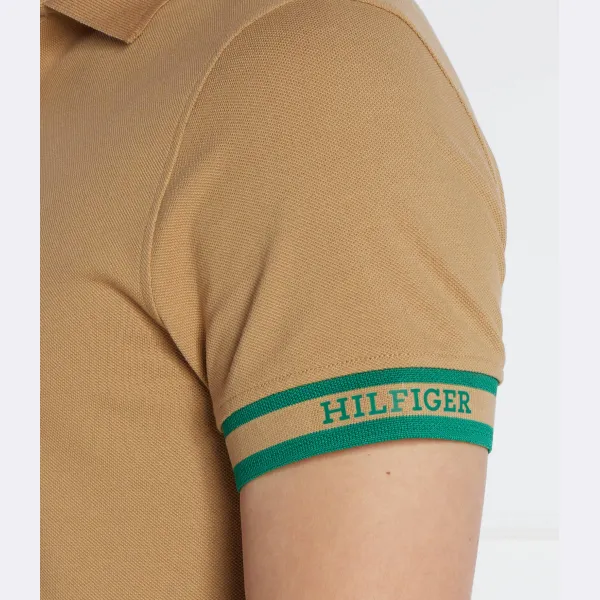 Рубашка-Поло узкого кроя с монотипными манжетами Tommy Hilfiger, бежевый — фото 4