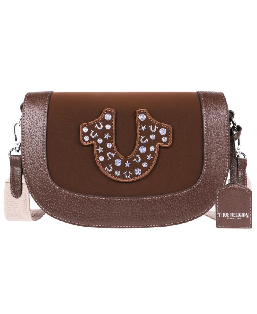 

Сумка через плечо из замши с клапаном и декоративными заклепками в форме подковы True Religion, Chocolate