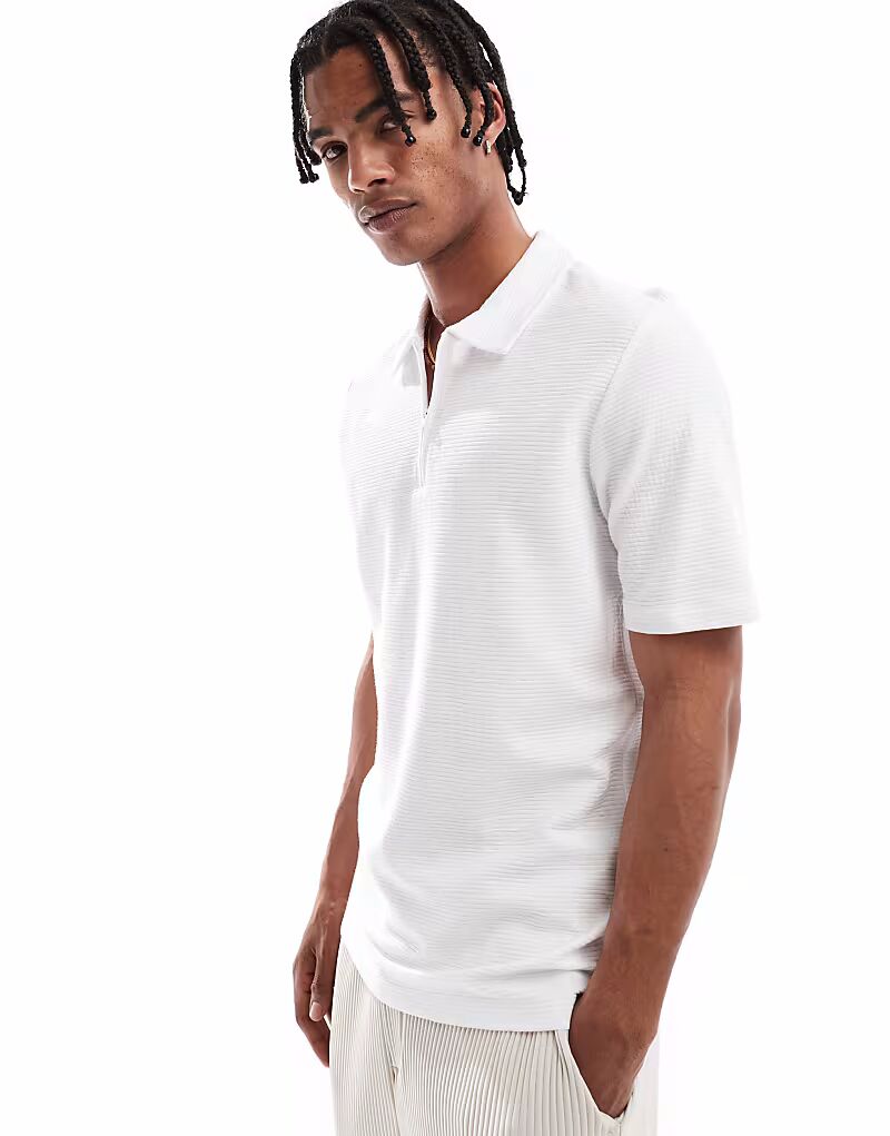 

Текстурное поло на молнии Jack & Jones белого цвета