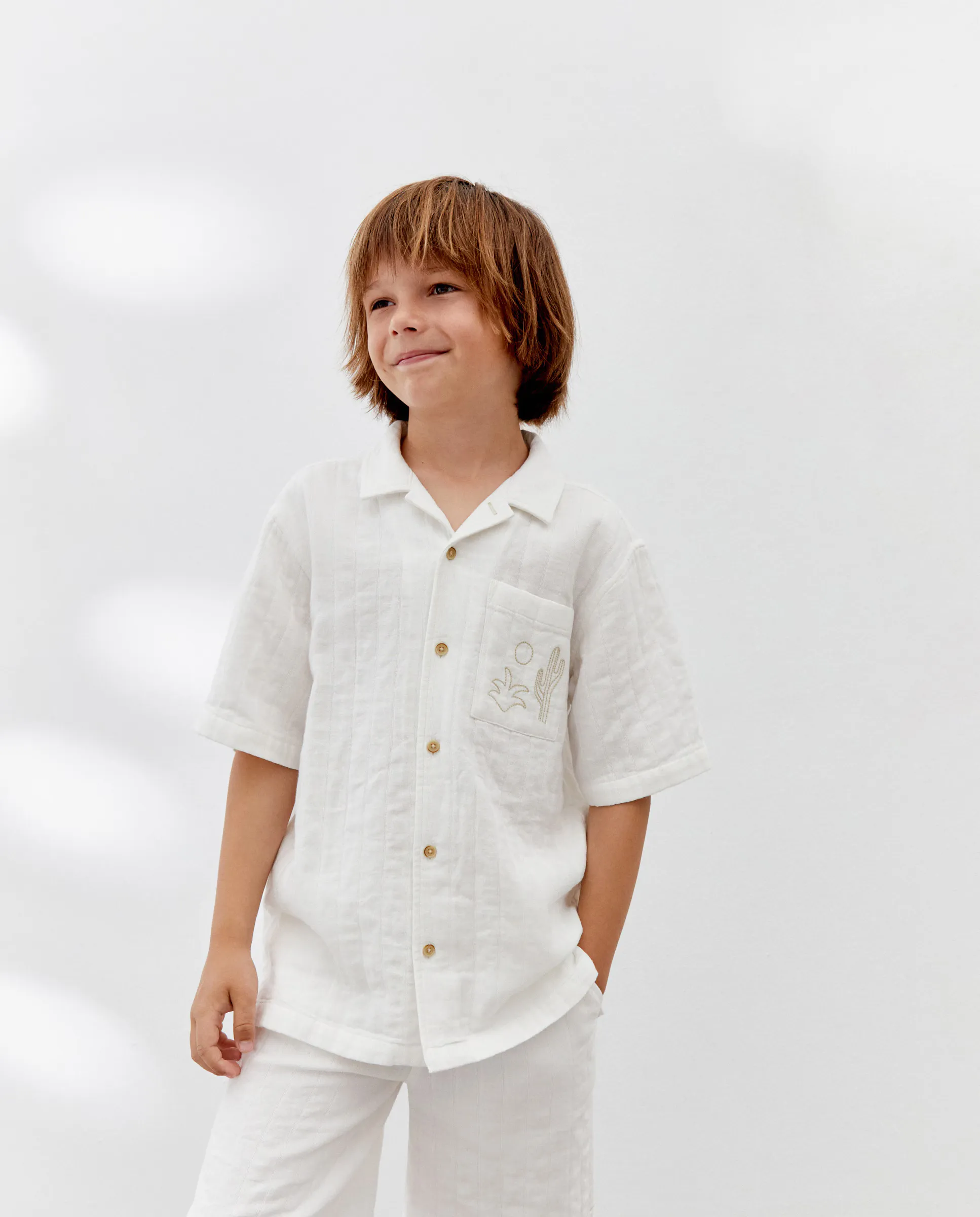

Детская рубашка с коротким рукавом из двойного газа Kids El Corte Inglés, цвет 120 Crudo
