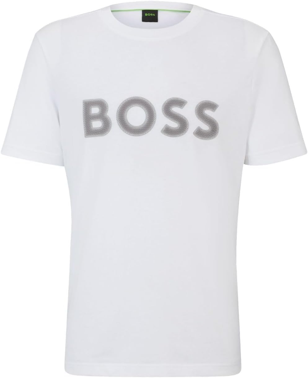 

Мужская футболка BOSS с круглым вырезом и контурным логотипом, White Salt