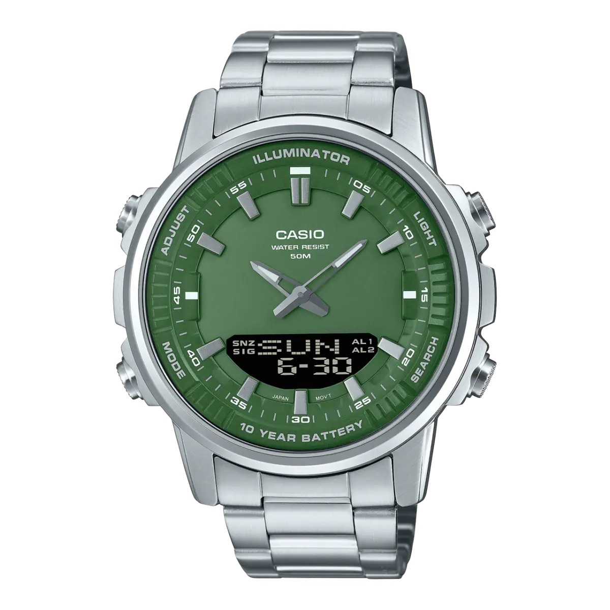 

CASIO Часы Unisex Liquid Crystal/Analog Dual Display Series Green Watch AMW-880D-3AV, Green Dial