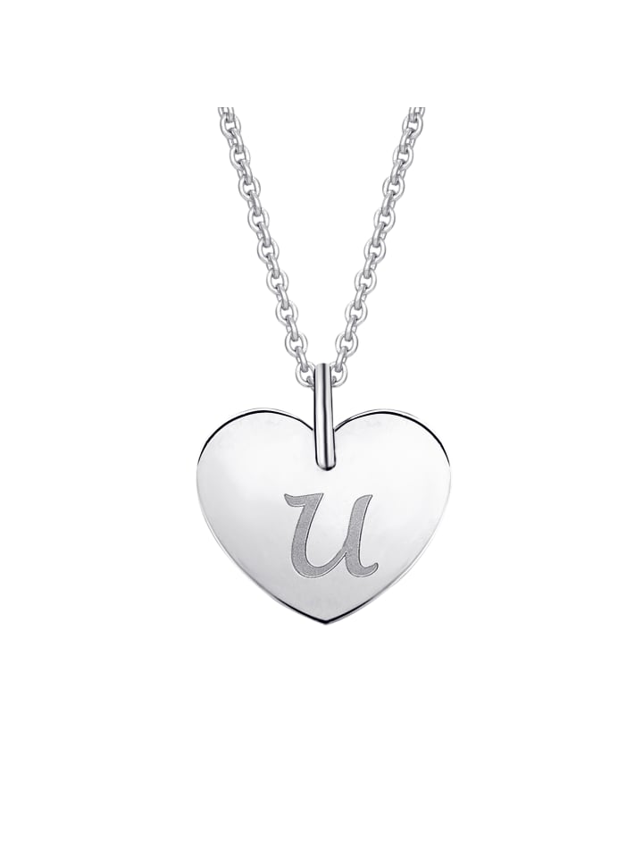 

ONE ELEMENT Подвеска в форме сердца с выгравированной буквой U, выполненная из белого золота 333 пробы в серебре