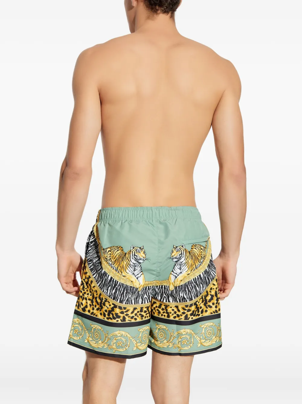 Плавки-шорты с кулиской и тигровым принтом VERSACE, зеленый — фото 4
