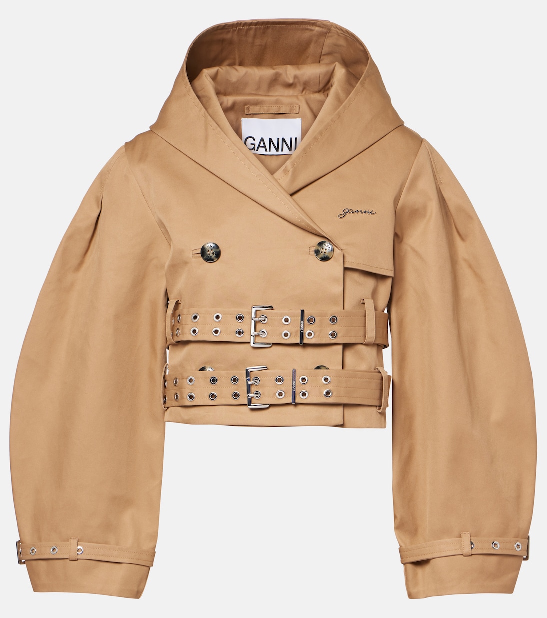 

Двубортный хлопковый жакет Ganni, Tiger'S Eye