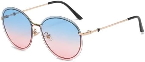 

Солнцезащитные очки 2027 года для женщин, без оправы, винтажные, с градиентным переходом цвета, защита от УФ-излучения UV400, модные круглые очки-маска MTZJH, Blue Pink