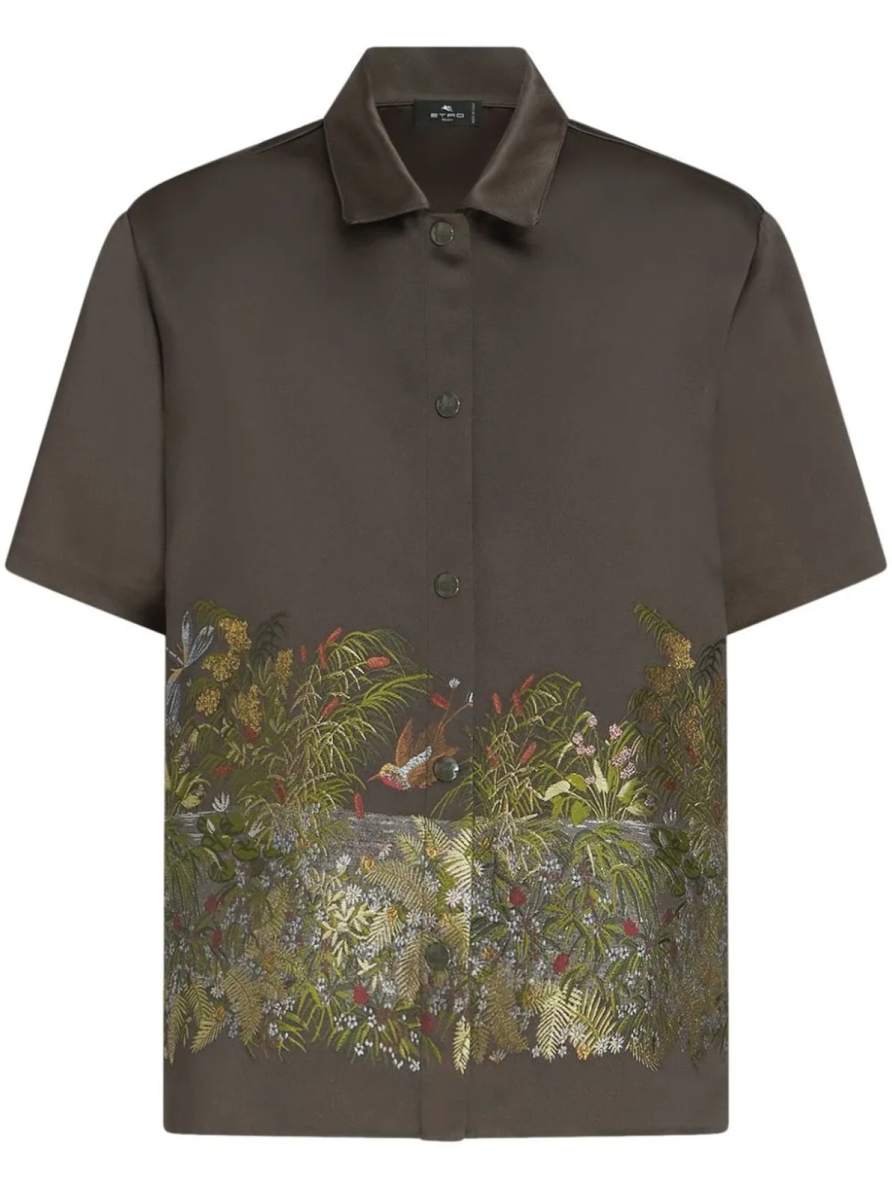 

ETRO атласная рубашка с вышивкой, зеленый