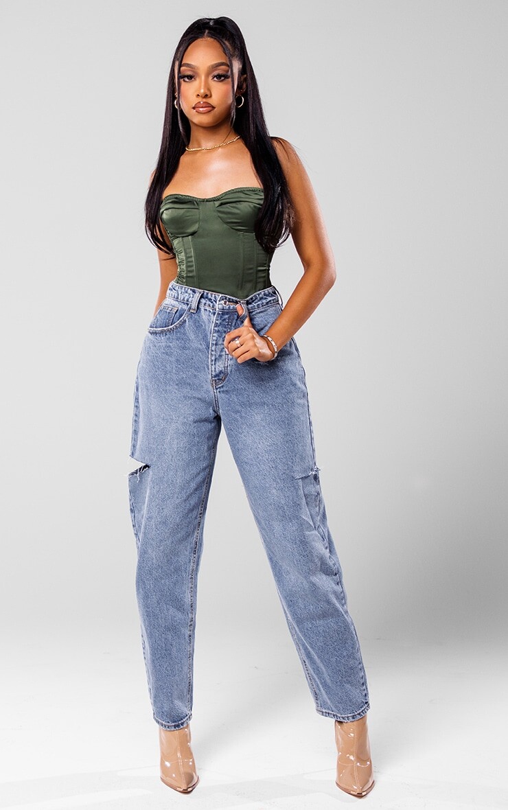 

PrettyLittleThing Мешковатые джинсы-бойфренды средней потертости с разрезом до бедра