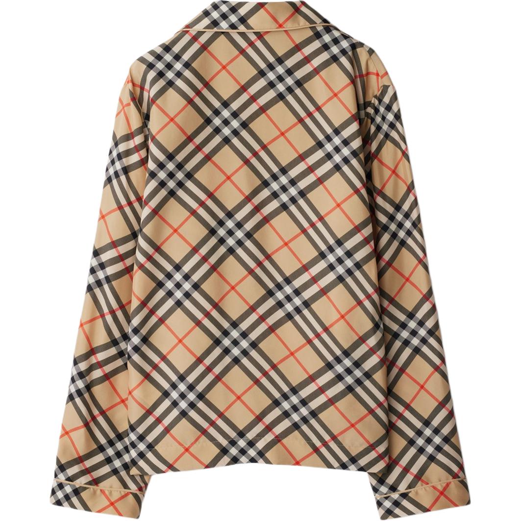Пижамная блузка из шелка Burberry, клетчатый принт Vintage Check, бежевый — фото 4