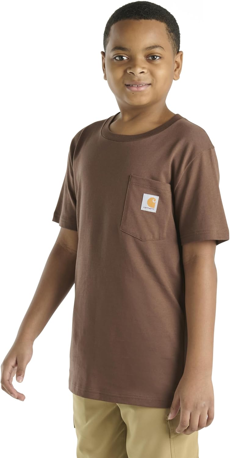 Детская футболка Carhartt CA6655 с коротким рукавом и карманом - унисекс, Med Brown — фото 3