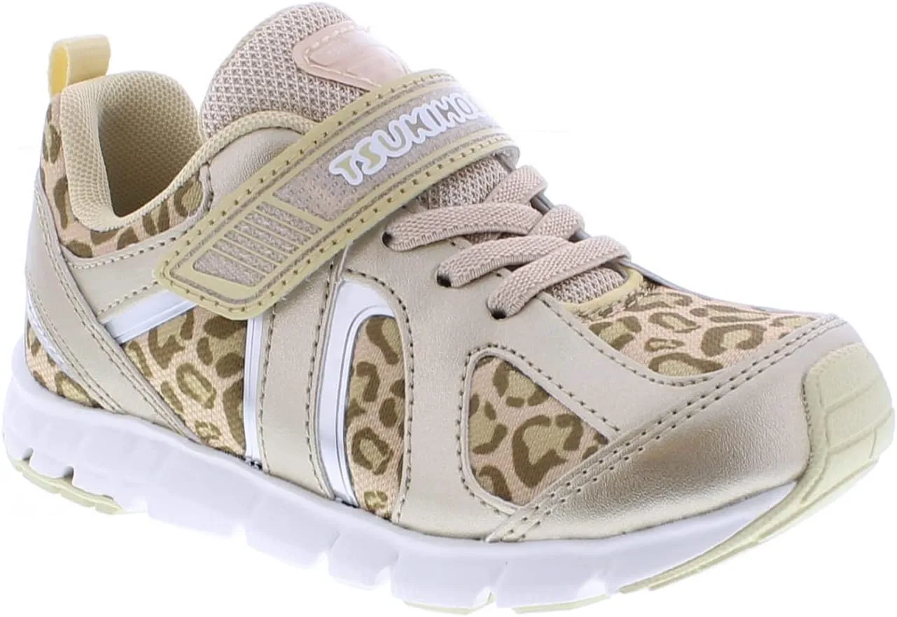 Детские кроссовки TSUKIHOSHI Rainbow Kids - с застежкой на ремешок, пригодные для стирки в машине, с широкой носочной частью и противоскользящими, немаркими подошвами, для детей 4-12 лет, золотой/леопардовый принт — фото 4