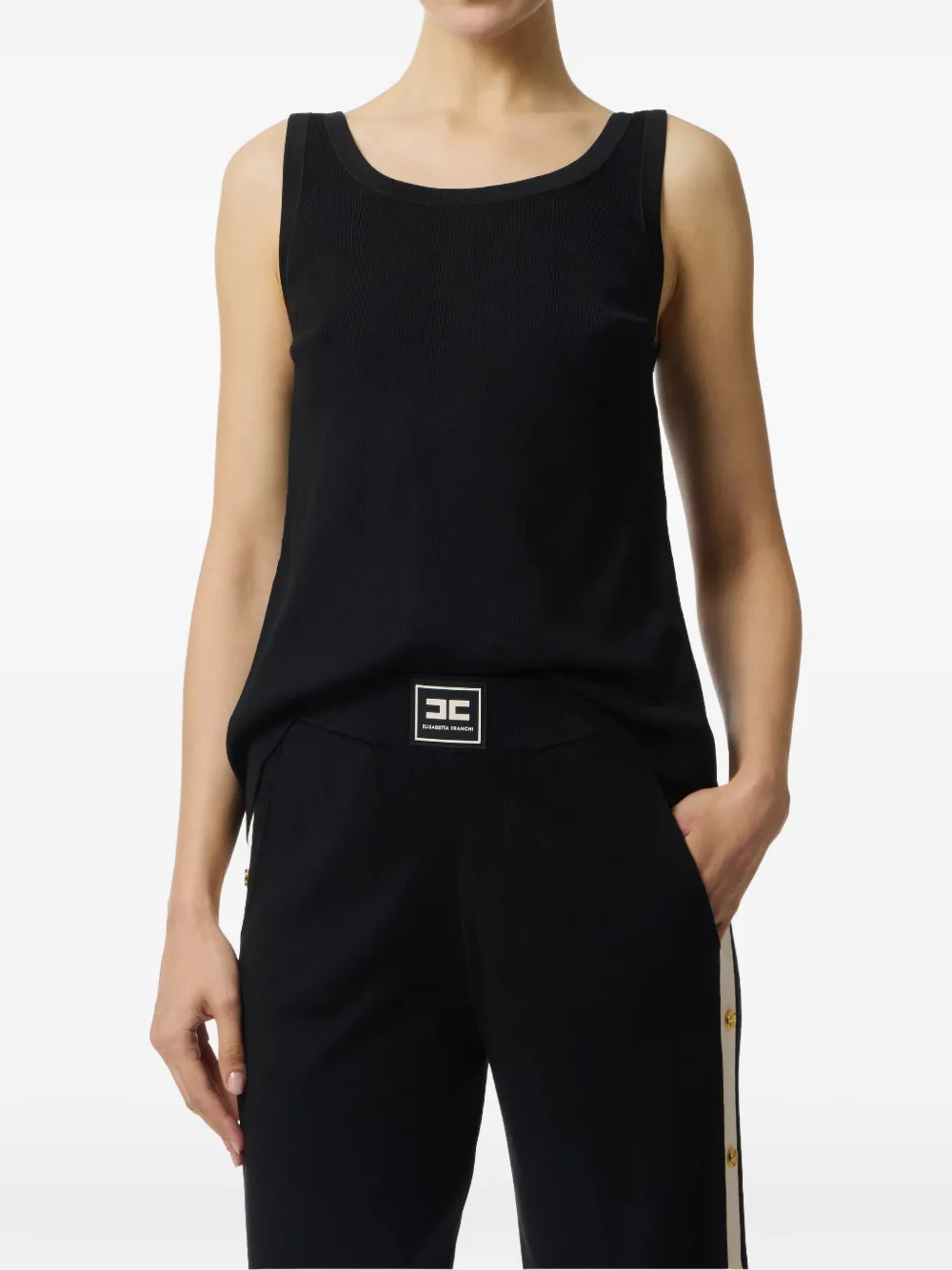 

Топ в полоску на пуговицах Elisabetta Franchi, черный