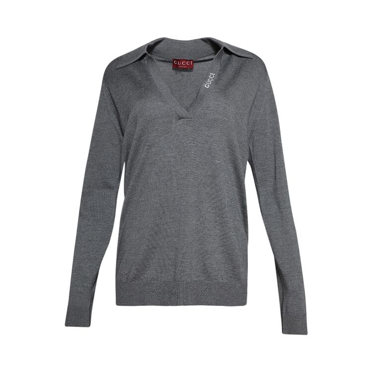 

Топ Gucci Extra Fine Wool Polo Top Medium Grey/White, серый