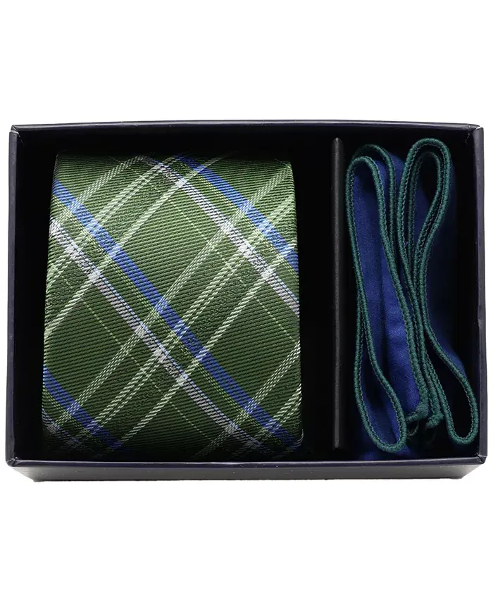 

Мужской набор из 2 предметов: клетчатый галстук и однотонная нагрудная платок Half Box Ben Sherman, зеленый