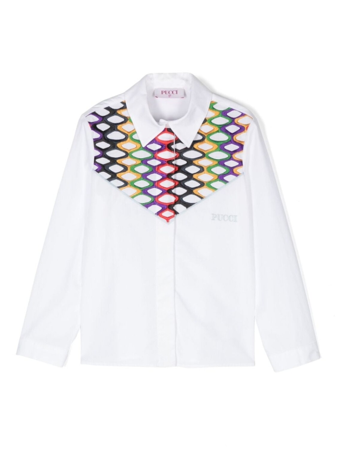 

PUCCI Junior хлопковая рубашка с вышитым узором, белый