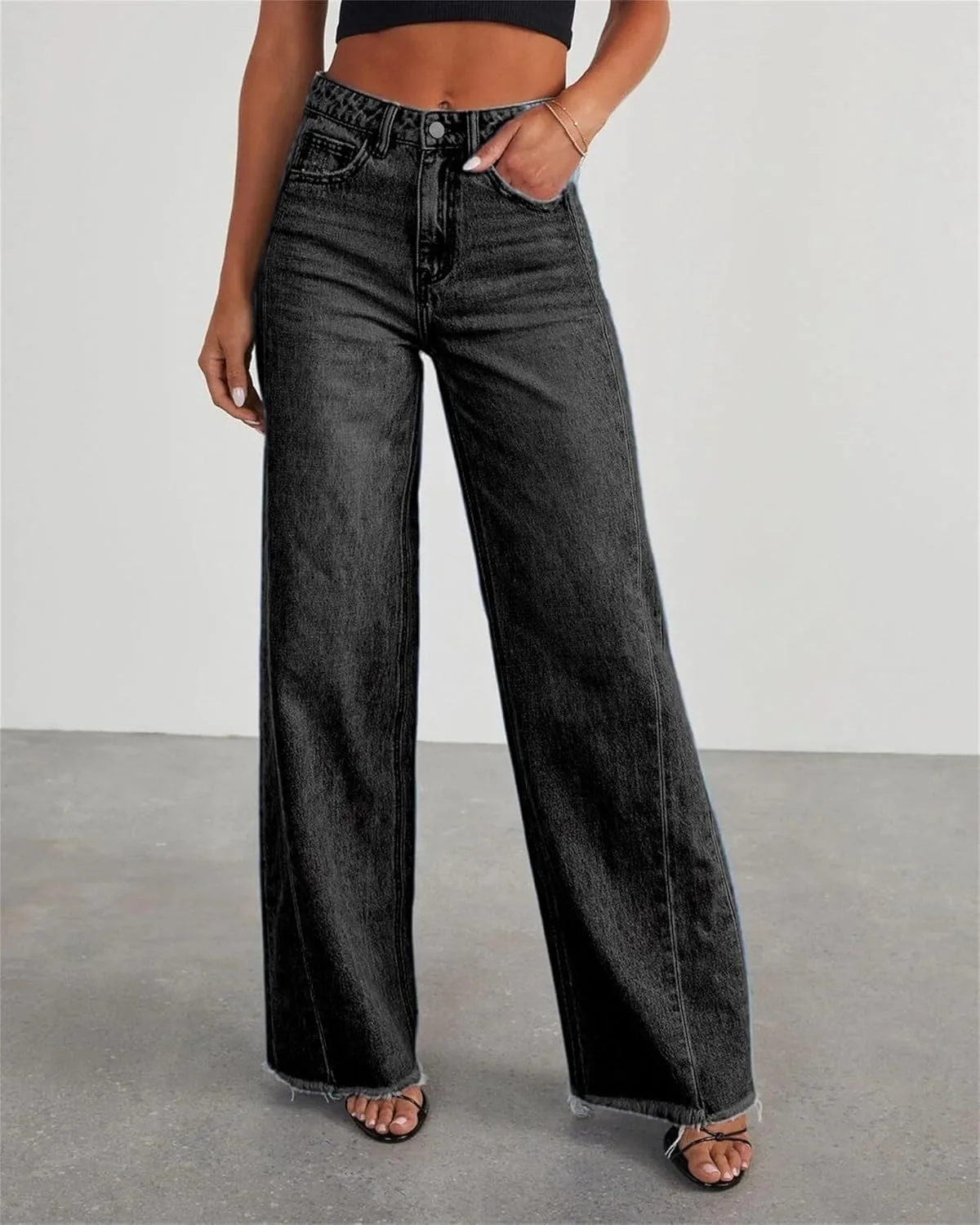 Джинсы Mid-Low Rise Loose Lightweight Wide Leg с Raw Hem — фото 3
