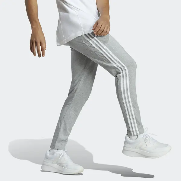 Брюки Essentials одинарный трикотажный зауженный открытый низ брюки с тремя полосками Adidas, серый — фото 4