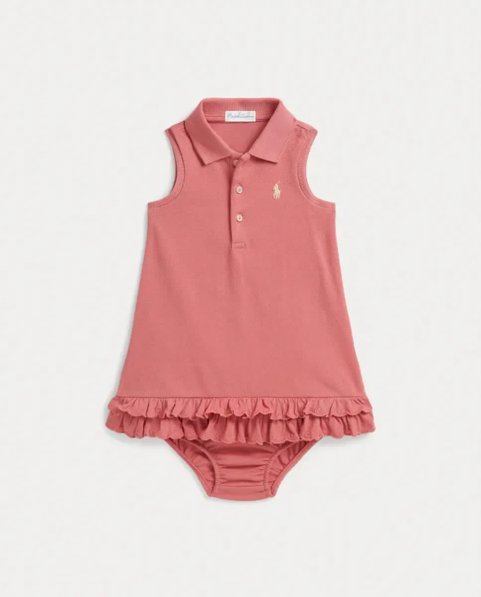 Хлопковое платье для девочки с мишкой Поло Polo Ralph Lauren, розовый