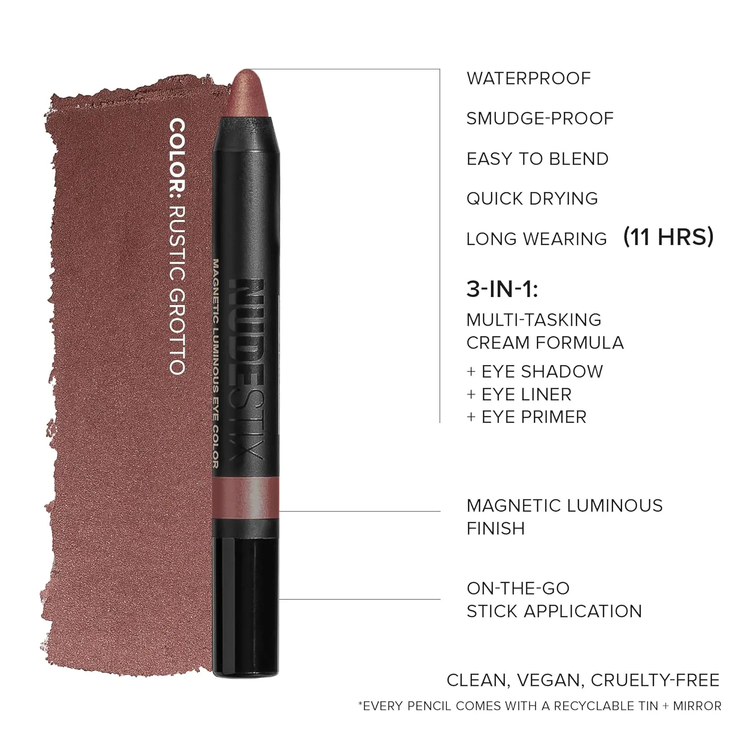 Nudestix Magnetic Luminous Eye Color - кремовые тени-карандаш 4-в-1, подводка для глаз, праймер и хайлайтер | Стойкий, водостойкий сатиновый финиш | Веганский продукт, не тестируется на животных, rustic grotto — фото 4