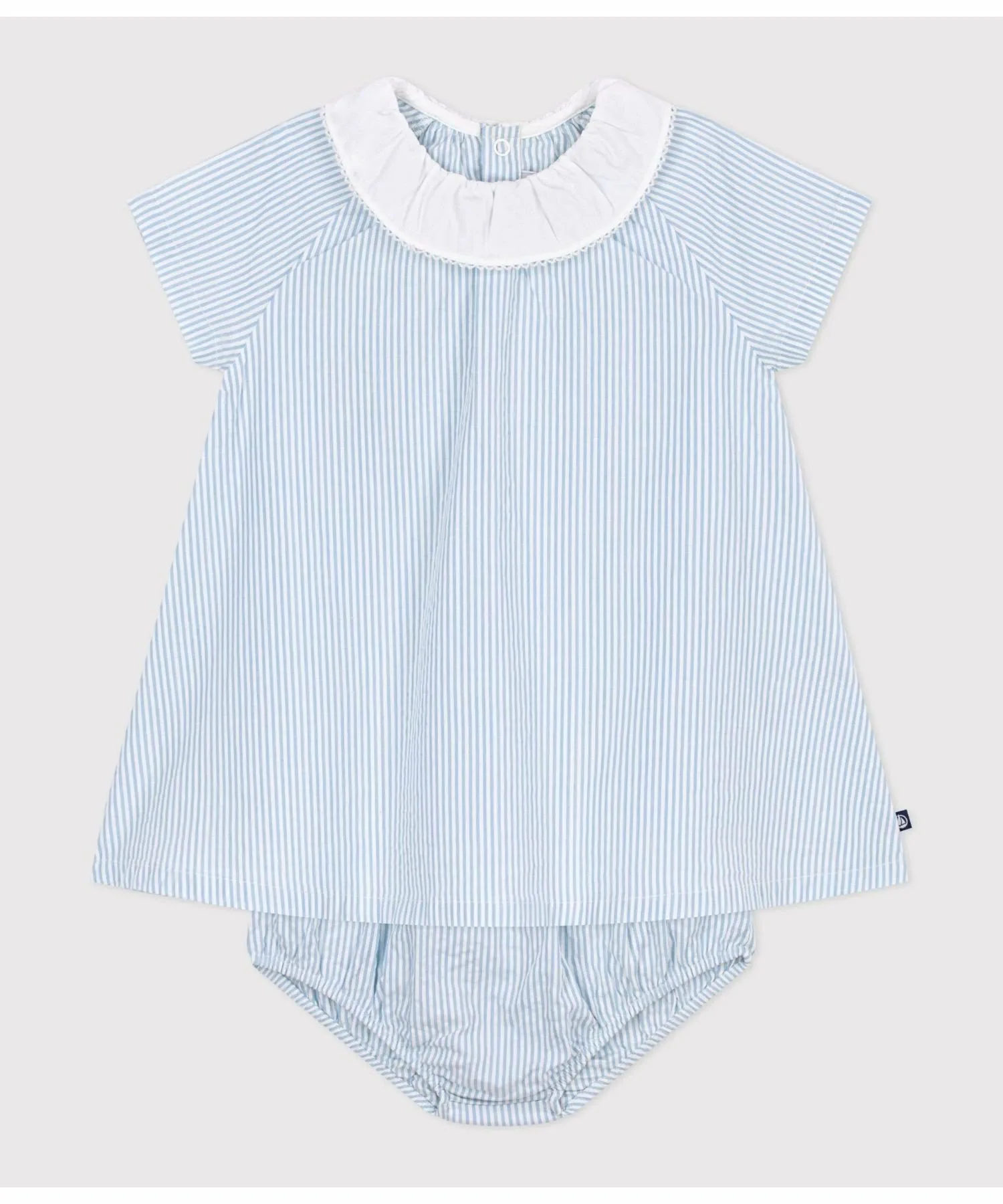 Комплект из платья и панталонов из ткани сирсакер PETIT BATEAU, Off-white/light blue — фото 2