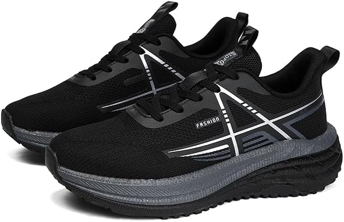 

Мужские кроссовки с круглым носком, дышащие и сетчатые, легкие и с противоскользящей подошвой, шнуровка, подходят для повседневной носки, игры в мяч и прогулок Igzbibg, черный